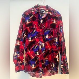 Vintage Wrangler Cowboy Button Down Shirt Men Size 17.5 35 XL Bull Graphic USA
